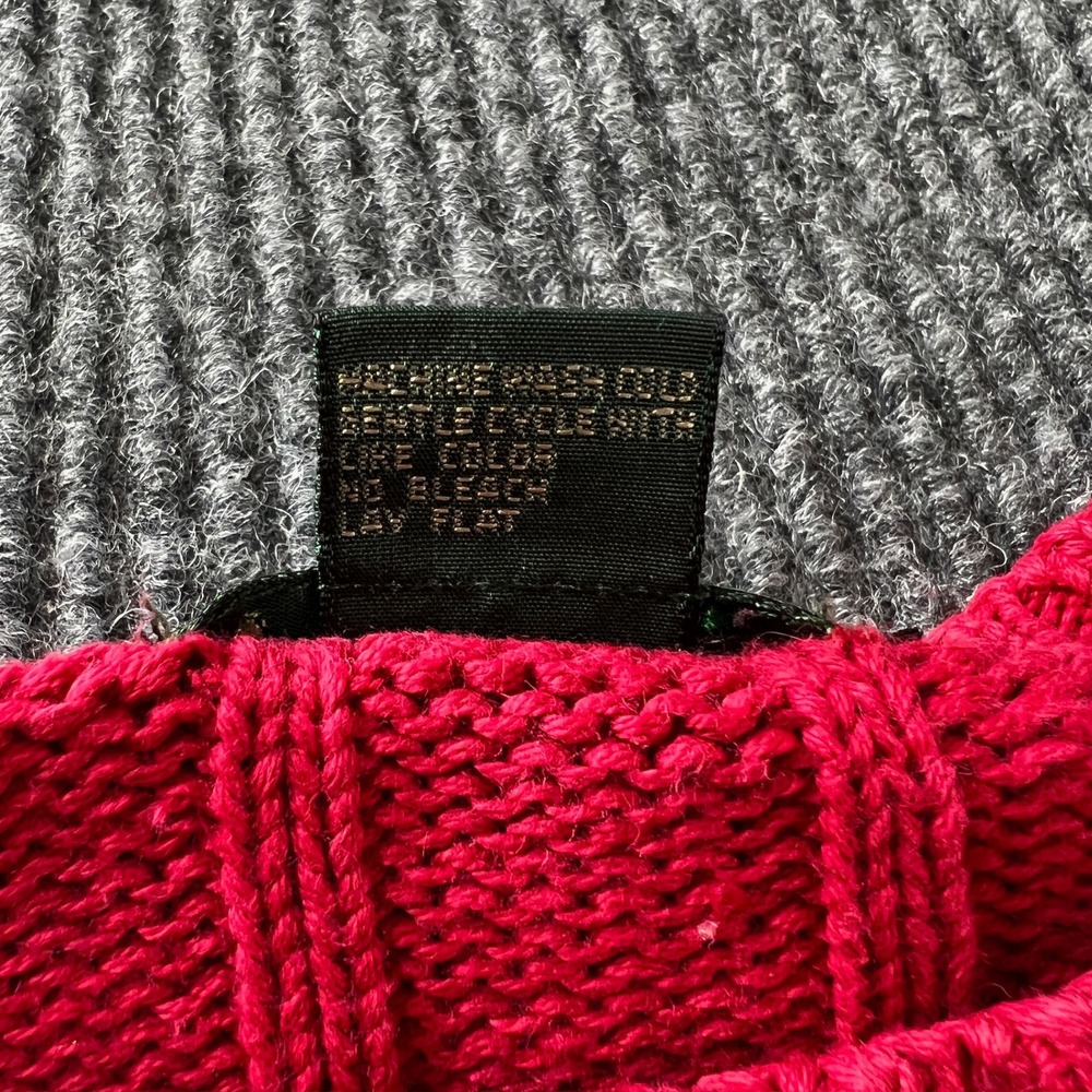 VTG J. Crew Oarsman Men's Small Red Cable Knit Cotton Crewneck Sweater Ribbed - Picture 9 of 9